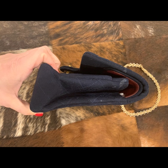 Authentic Chanel Jersey Double Chain Flap  Matelasse Navy - Picture 4 of 16